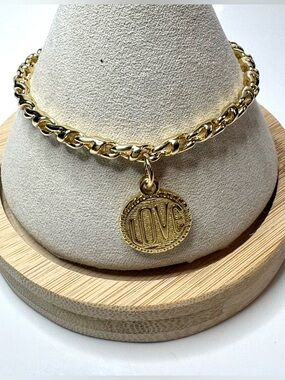 14k Gold Filled Chain Bracelet with LOVE Coin Charm. Perfect to stack or alone!